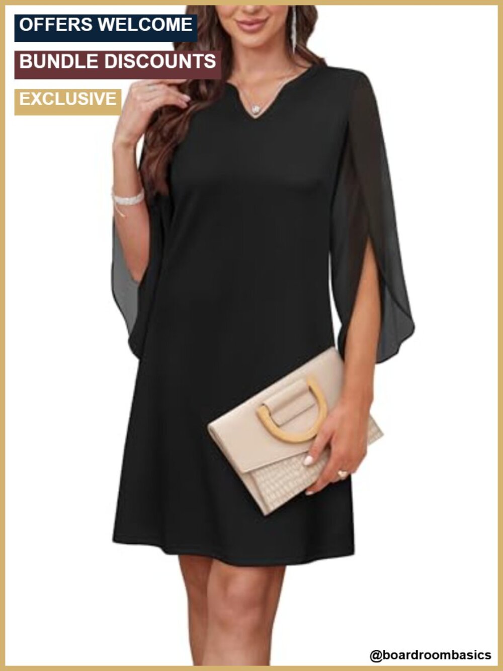 Chiffon 3/4 Sleeve V-Neck A-Line Cocktail Dress Wedding Guest Midi